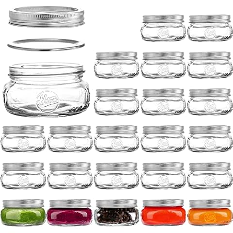 Tebery 24 Pack Home Glass Mason Jars with Silver Metal Airtight Lids and Bands, 8-Ounce Wide Mouth Glass Canning Jars for for Canning, Preserving, Meal Prep, Overnight Oats, Jam, Jelly Cover