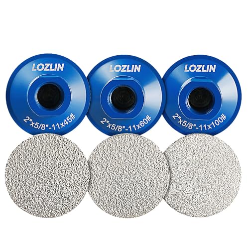 LOZLIN 3-Pack 2" Brazed Grinding Heads 5/8-11 Thread - Flat Abrasive Polishing Stones for Marble/Quartz/Granite/Cobblestone, High-Efficiency Surface Grinding Tools