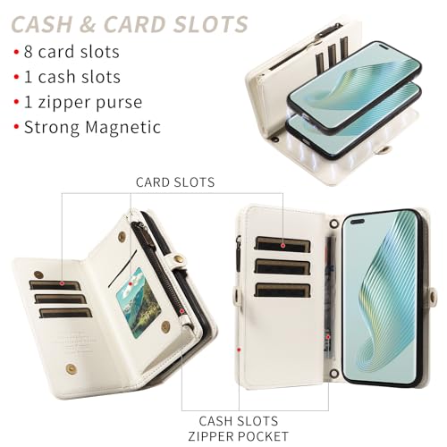Coque Honor Magic 5 Pro étui portefeuille amovible cordon chaîne protection verre trempé