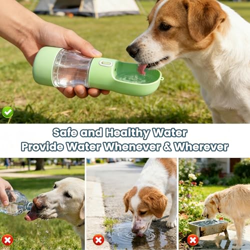 Image of Portable Dog Water Bottle - 2in1 Dog Water Dispenser Bowl & Food Container | Dishwasher Safe Leak Proof Dogs Water Bottle Bowl for Pet Cat Puppy Outdoor Walking Hiking Travel - Green