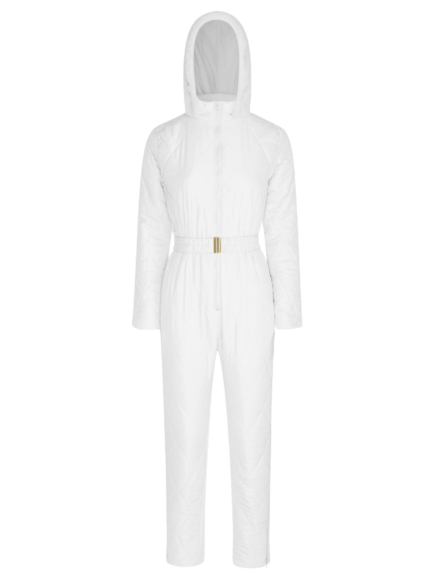 Aislor Jumpsuit da Neve Donna Monopezzo Tuta da Sci Invernale con Cappuccio e Guanti Salopette Lunga Abbigliamento Termico per Lo Sci e Lo Snowboard Bianco 3XL