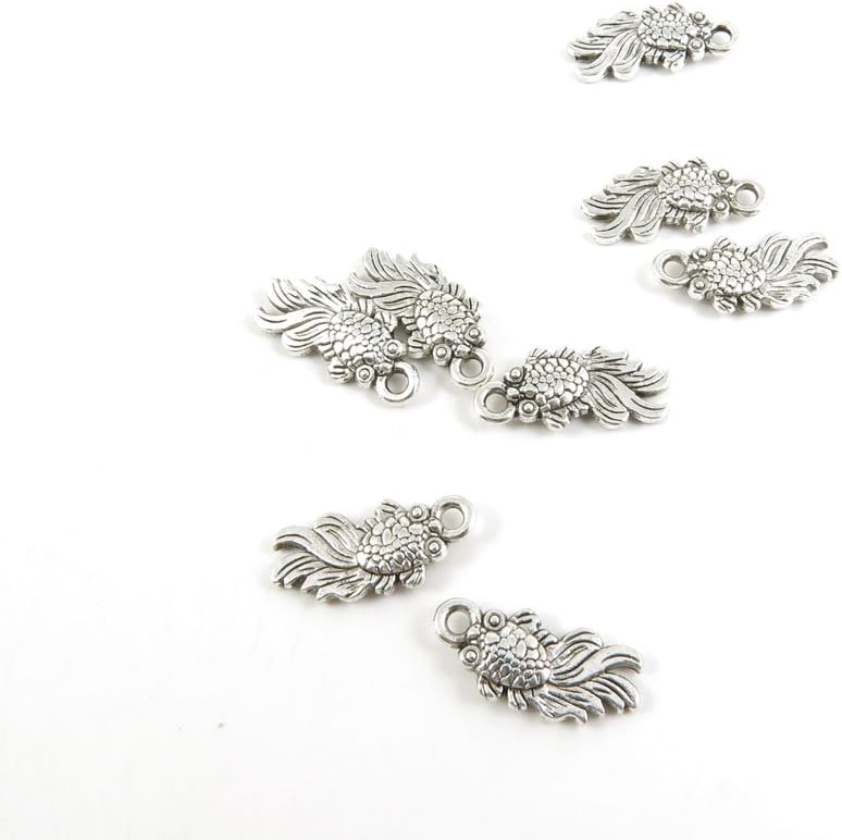 430 Pieces Antique Silver Tone Jewelry Making Charms O8CT3 Goldfish Pendant Ancient Findings Craft Supplies Bulk Lots