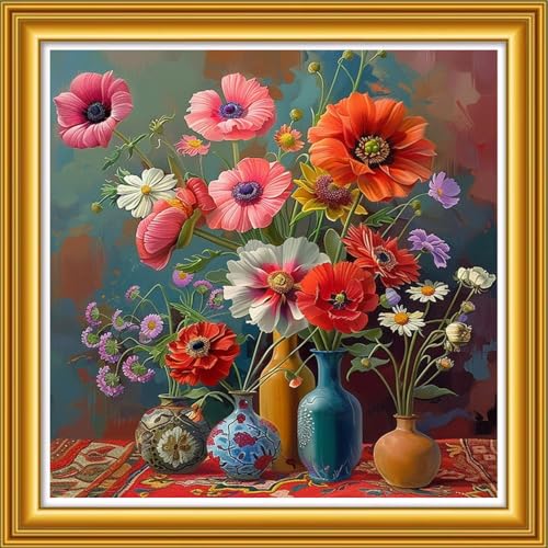 Image of Dooxvey Counted Cross Stitch Kits for Adults 11CT Printed Cross-Stitch Patterns Cross Stitching Embroidery Kit Stamped or Counted Needlepoint Kits- Beautiful Flowers 18x18 inch