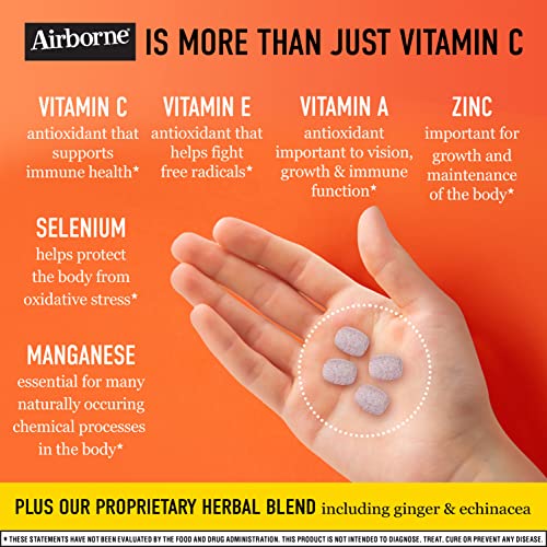 Airborne 1000Mg Vitamin C With Zinc, Immune Support Supplement With Powerful Antioxidants Vitamins A C & E - 116 Chewable Tablets, Very Berry Flavor #TOP1