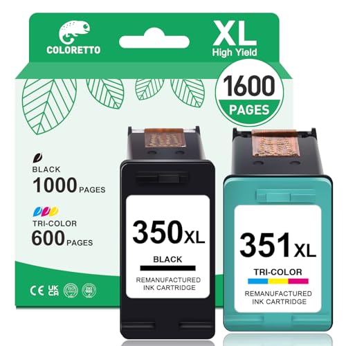 COLORETTO 350 XL 351 XL Druckertintenpatrone für HP 350XL 351XL für Deskjet D4260 Officejet J5780 J6410 Photosmart C5180 C4280 Wiederaufbereiteter Patrone(Schwarz und Farbe)