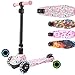 WeSkate Patinete Infantil de 3 Ruedas con Luz para Niñas y Niños, Patinete Plegable Ajustable en Altura, Carga Máxima de 50 kg(Rosa, Estampado de Frutas)