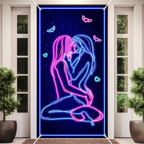 Sensual Female Body Neon Glow Backdrop Banner for Pride Events, Bachelorette Party Decor, Photo Booth Background, Birthday 35x72 Inch