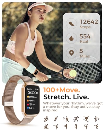 Fitness Tracker Watch for Men Women, Activity Tracker for iPhone and Android with Step Counter, Calorie, Sleep Monitor, 110+ Sports Modes, IP68 Waterproof Smartwatch (Minimalist, Gold, 1.57) - Image 4