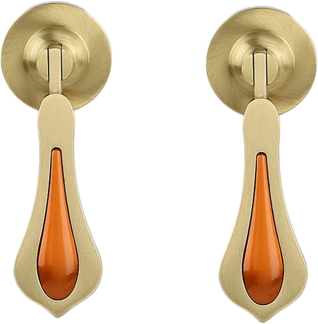 Tnbccxn B Matte Brushed Cabinet Handles, Cabinet Handles,2 Pcs Pure Brass Handle Drop-Shaped Tag Drawer Cabinet Door Pendant(B Matte Brushed)