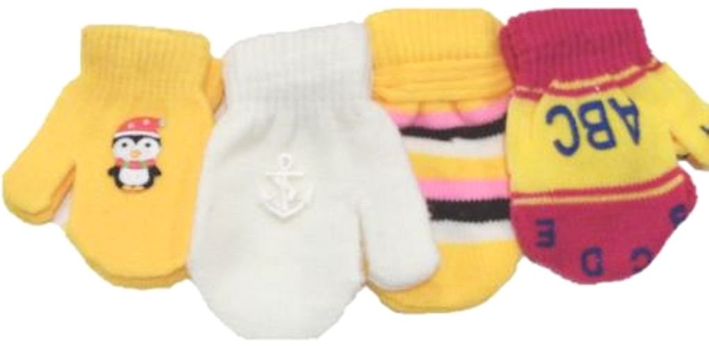 Four Pairs Microfiber Lined Magic Mittens Infants Ages 0-6 Months