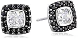 Sterling Silver Two-Tone Black Spinel and White Cubic Zirconia Cushion Cut Stud Earrings