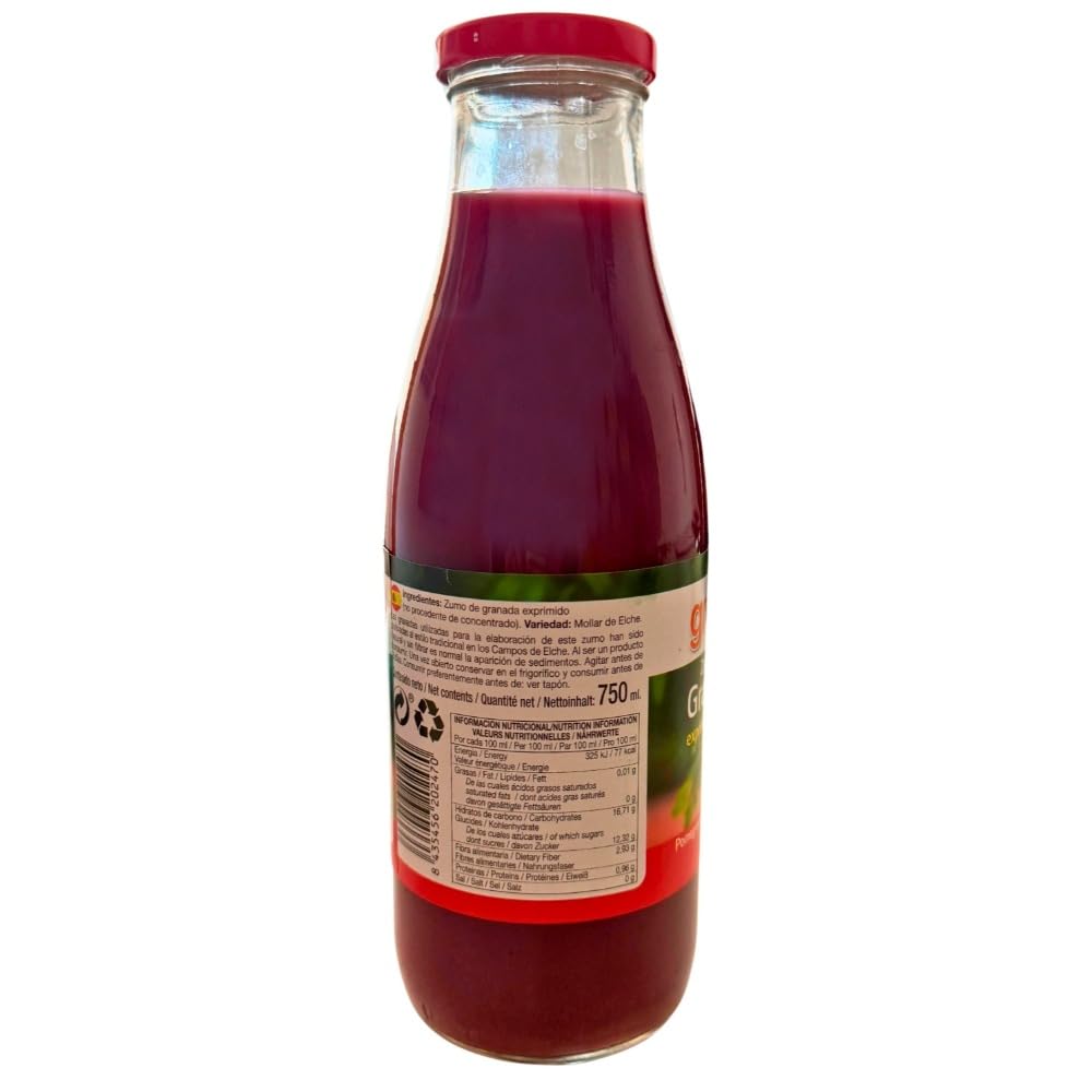 GranaVida Zumo de Granada 100% Natural 750 ml – Zumo exprimido sin concentrado – Granadas Mollar de Elche