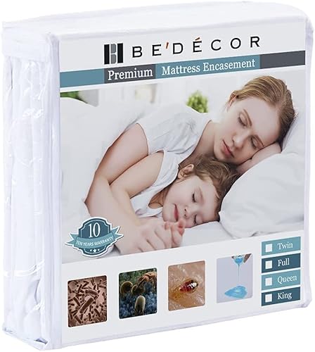 Bedecor - Protector de colchón de seis lados con cremallera, impermeable, a prueba de ácaros y chinches, permite el paso del aire.