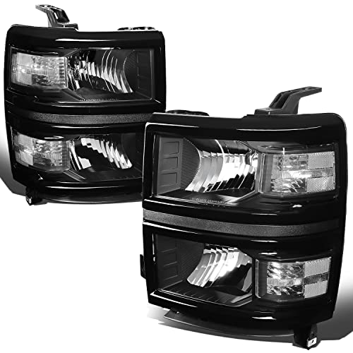 DNA MOTORING HL-OH-CSIL14-BK-CL1 Black Housing Headlights Compatible with 2014-2015 Silverado 1500
