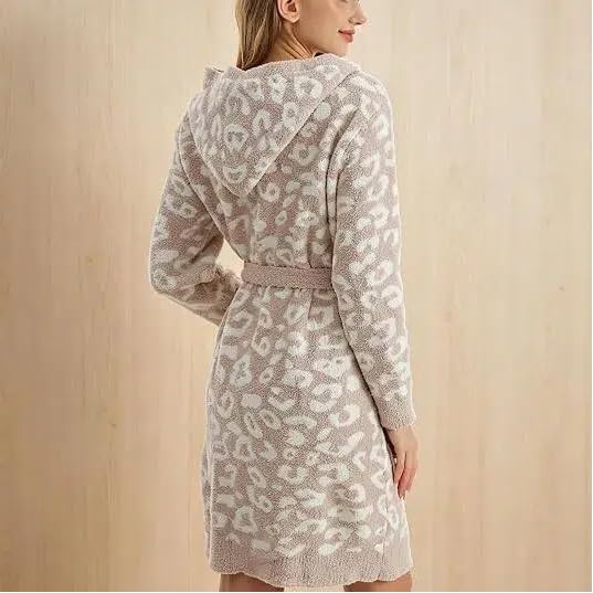 Image of bearberry Plush Hooded Bath Robe Women's Loungewear Sleep Robe Indoor Outfit