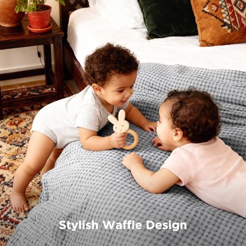 Image of Bedsure Cooling Cotton Waffle King Size Blanket - Lightweight Breathable Blanket of Rayon Derived from Bamboo for Hot Sleepers, Luxury Throws for Bed, Couch and Sofa, Grey, 104x90 Inches