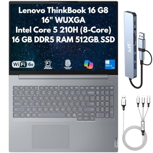 Lenovo ThinkBook 16 Gen 8 Business Laptop 2026, 16' WUXGA, Intel Core 5 210H 8-Core (Beats i5-13420H), 16GB DDR5 RAM, 512GB PCIe Gen4 SSD, FPReader, Cam, RJ45, Wi-Fi 6E, Backlit Keyboard, Win 11 Pro