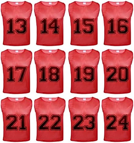 Athllete 12 pcs Duramesh Pinnies/Scrimmage Vest - Kids Youth and Adult Pinnies, Numbered Penny Jerseys for Soccer