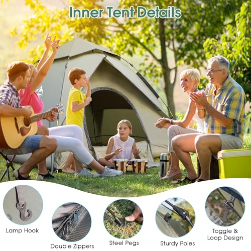 Camping Tent, 3-4 Man Person Tents Pop Up Family Dome Tent Waterproof Windproof, Large Lightweight 4 Seasons Tent, 2 in 1 Double Layers Portable Camping Tents for Hiking Backpacking Outdoor - Image 4
