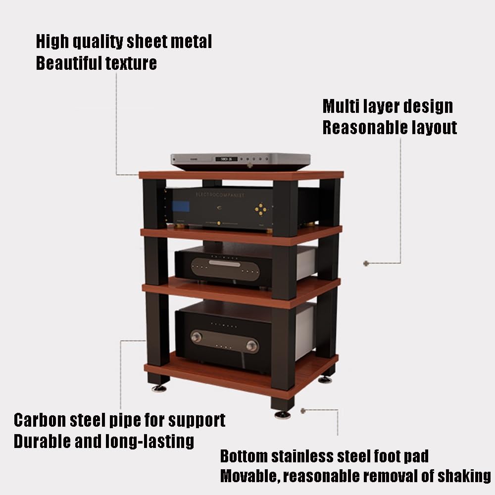Meuble de rangement réglable à 4 niveaux pour matériel audio/audio/audio/vidéo - Design ouvert - Finition teck (60 x 48 x 78,5 cm)