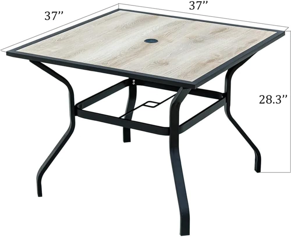 Outdoor Patio Dining Table Square Metal Table with Umbrella Hole and Wood-Look Tabletop for Porch,Garden,Backyard,Balcony(1 Table)