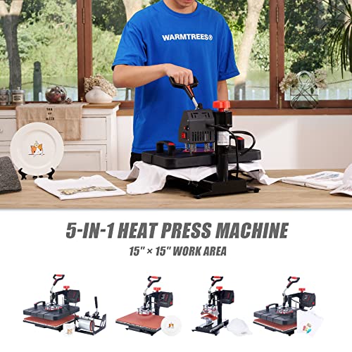 Creworks Heat Press Machine, 15X15 Inch T Shirt Transfer Press With 5In1 Plate Cap Mug Set, 360 Swing Away Sublimation Heat Press For Hats T Shirts Vinyl Mugs Cups Shoes For Home & Commercial Use #TOP2