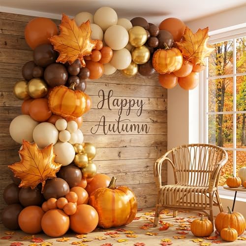 Image of RUBFAC Burnt Orange Balloons 129pcs Different Sizes Pack of 18 12 10 5 Inch, Latex Terracotta Balloon Garland Arch Kit for Fall Thanksgiving Halloween Wedding Birthday Party Decoration