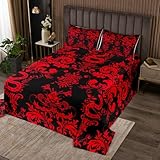 Homewish Gotische Schlange Tagesdecke für Jungen Mädchen Teenager,Roter & Schwarzer Damask Steppdecke 220x240cm Exotisches Dekor Goth Tagesdecken Boho Vintage Floral Steppdecken raumdekor Mikrofaser
