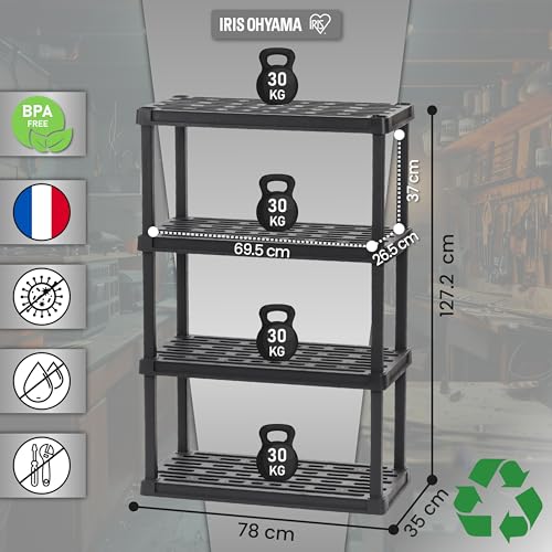Iris Ohyama, Etagere de Rangement Plastique Résistante, Capacité de 120 kg, Facile à Assembler, 4 étages, sans BPA, Etagere Garage, Cuisine, Rangement pour Espace de Travail, Résine PRS-L4, Noir – vue 2