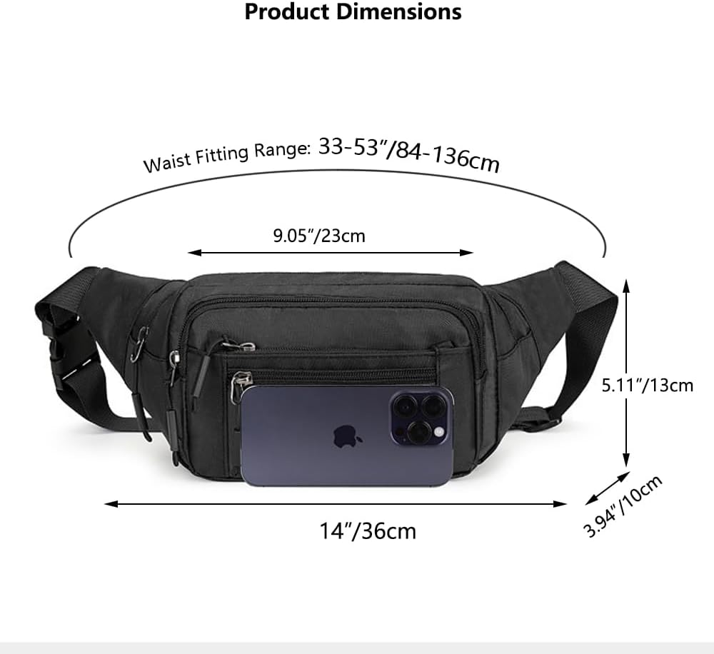 Entchin Fanny Pack for Women and Men, Multi-Functional Crossbody Belt Bag with 5 Pockets, Reflective Strip, Adjustable Strap, Water-Resistant Nylon Waist Pack for Hiking, Cycling, Daily Use (Black) - Image 4
