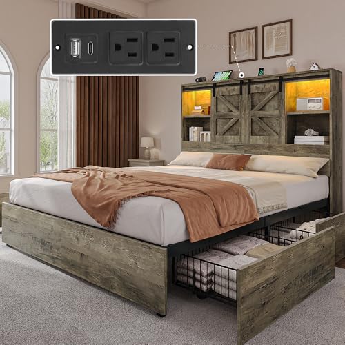 YITAHOME Farmhouse Queen Bed With Storage Headboard