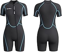 Vista 6 de Seaskin Traje de neopreno corto de 3mm para hombre y mujer, traje de buceo de cuerpo completo con cremallera frontal para buceo, esnórquel, kayak