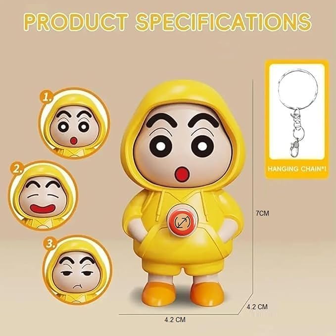 Image of Face Changing Keychain, 3D Cartoon Character Toy with 3 Expressions, Yellow ABS Action Figure Key Holder for Bags, Cars & Gifts