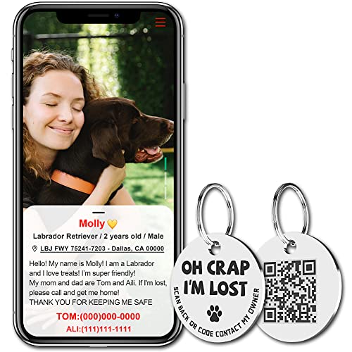 Myluckytag Stainless Steel Qr Code Pet Id Tags Dog Tags - Pet Online Profile - Scan Qr Receive Instant Pet Location Alert Email #TOP3