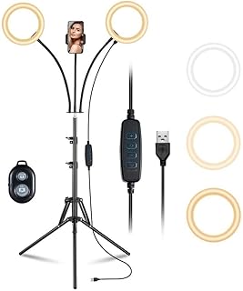 EZ PACK Double LED 8" Ring Light With Tripod Stand, Phone Holder and Selfie Light 12 Brightness for Makeup/Photography/TikTok/YouTube/Selfie Live Streaming