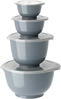 Margrethe Set of 4 Plastic Mixing Bowls - 4 Lids Included - Airtight Salad Bowls - Airtight Salad Bowls - 0.25 Litre, 0.5 Liter, 1.5 Litre and 3 Litre, Pastel Blue