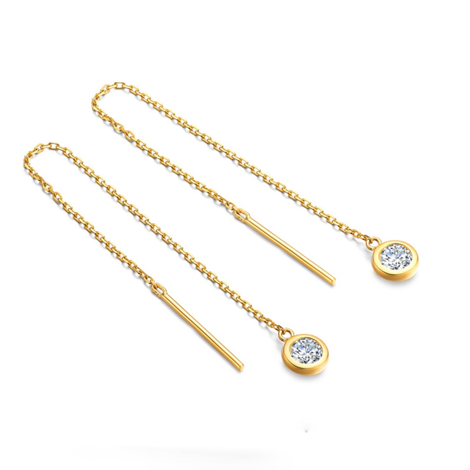 Lange Ohrringe Gold 375/585/750 Damen, Kette Ohrringe Frauen mit Erstellter Diamant, Hochzeit Echtschmuck