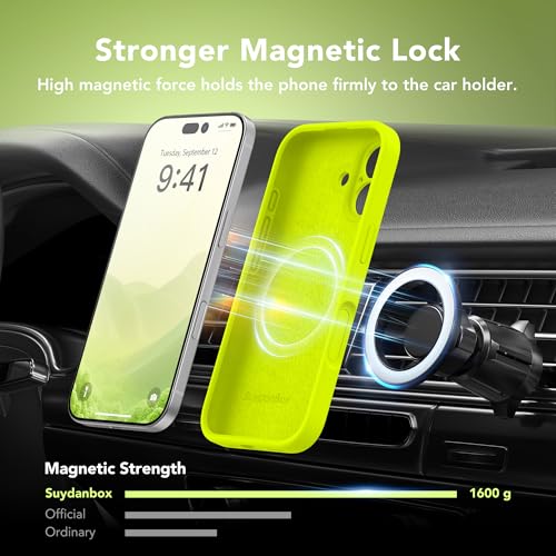 Image of Magnetic for iPhone 16 Case, Compatible with MagSafe, [Screen Protector + Full Camera Protection], Silicone Shockproof Anti-Scratch Protective Phone Case for iPhone 16 6.1 inch,Fluorescent Green
