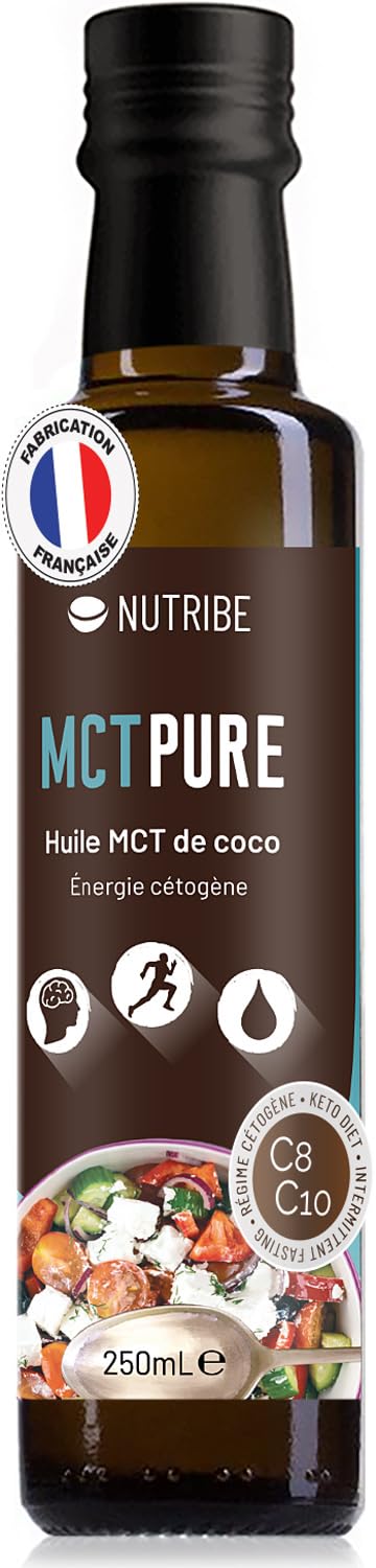 Nutribe MCT Pure C8 C10. Aceite de coco MCT Premium 250ml - Energía, programa de adelgazamiento, refuerzo de cetonas, nutrición especializada