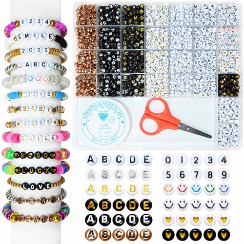 Image of Amaney 1500 Pieces 6 Colors 4x7mm Round Acrylic Alphabet Letter Beads A-Z Mixed and Crystal Line for Jewelry Making