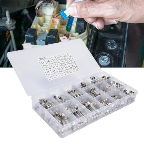 Kit de fusibles de vidrio, rápido para protección de circuitos de autos, 250 piezas de 1-20A 250V para mantenimiento automático miniatura 6