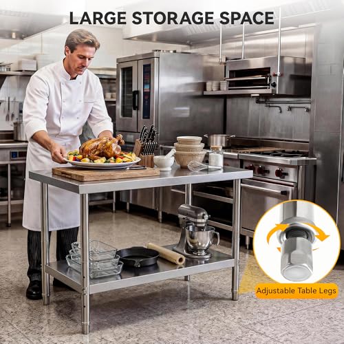 DWVO 48x24in Stainless Steel Table, NSF Metal Prep Worktable with Adjustable Shelf for Kitchen Restaurant Hotel Garage Warehouse Home by DWVO - Image 4
