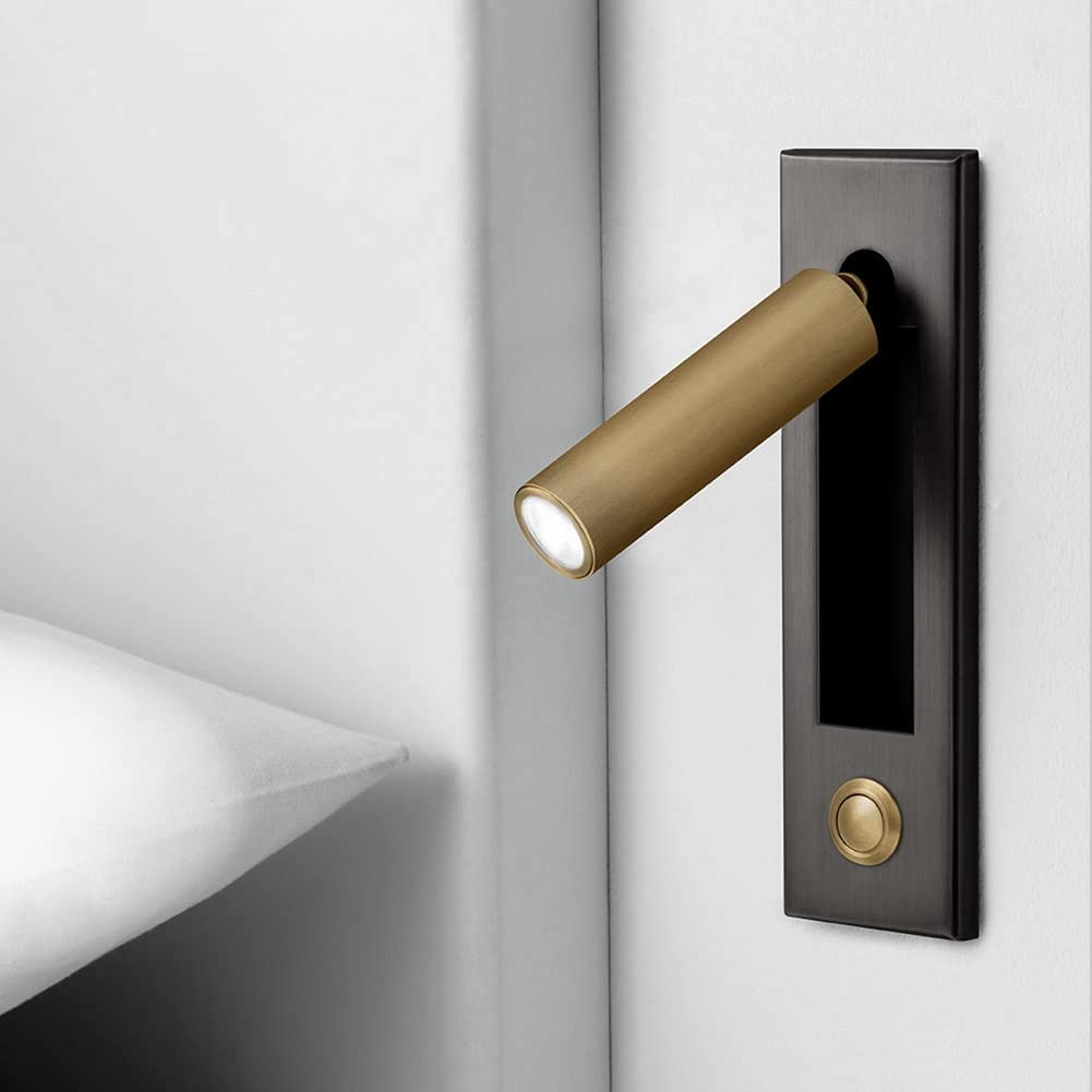 2X Luces de Lectura, Luz de Pared para Cabecera, Luz de Lectura, Interruptor Empotrado, Negro Dorado