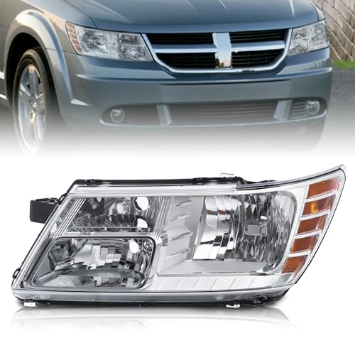 KUIPERAUTO Headlights Assembly Compatible for 2009-2020 Dodge Journey w/Chrome Housing Amber Reflector Driver Side Headlamp