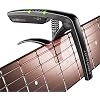 Grabtune Acoustic Guitar Capo-Tuner | 2 In 1 Equipment | Precise and Accurate Tuning System | Full Color LED Edge Lighting Display | USB Rechargeable Battery | Chrome Plating Black