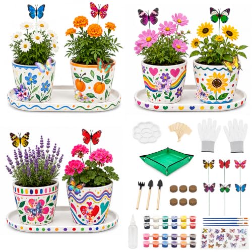 HuaMuDM Blumentopf zum Bemalen DIY-Set,Blumentöpfe bemalen Kinder,Paint & Plant...