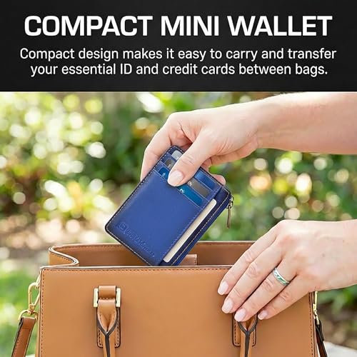 Image of ID STRONGHOLD RFID Front Pocket Wallet Mini Minimalist Wallet Slim Wallet Genuine Leather with Zipper , Royal Blue , Small