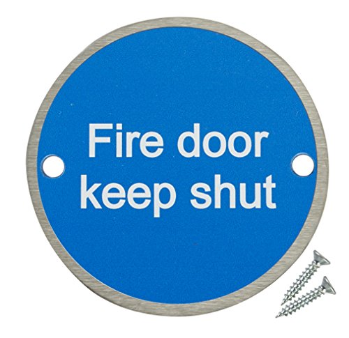 Fire Door Guru Pack of 20 Fire Door Keep Shut Sign - 76mm Disc Stainless Steel Safety Sign - Fixings Included