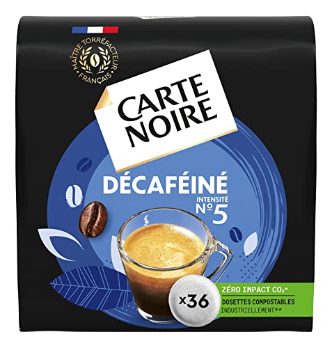 CARTE NOIRE - Café Dosettes Souples - Carte Noire Décaféiné - Café Moulu Pur Arabica - Lot de 10 x 36 Dosettes - Fabriqué en France