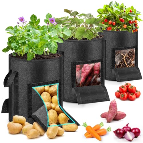 MJZ 3 Pack 15 Gallon Potato Grow Bags with Harvest...